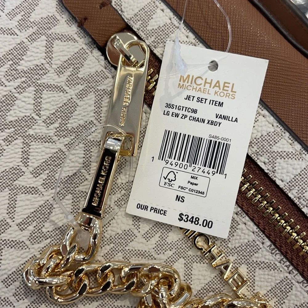 Michael Kors Jet Set Item Large East West Zip Chain MK Signature Crossbody Bag